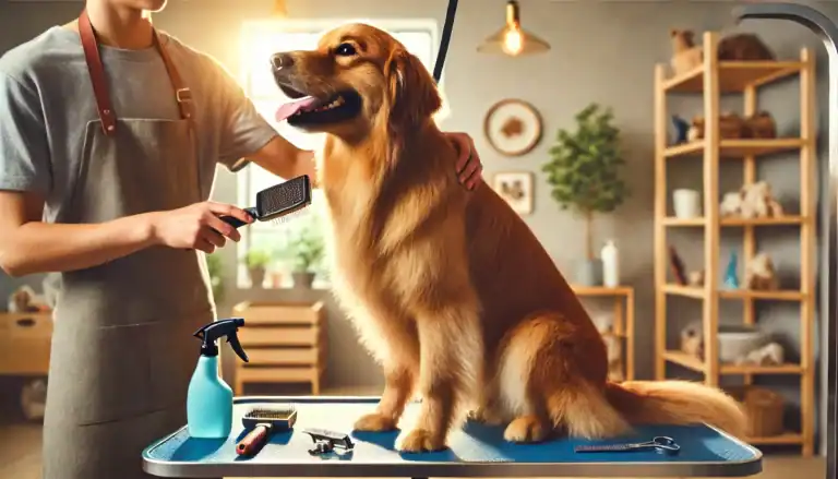 a dog enjoying a grooming session