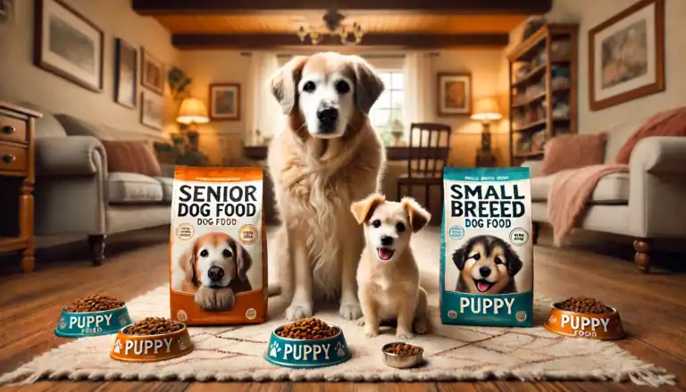 two dogs surrounded by dog food